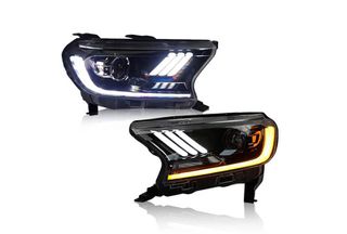 Μπροστινά Φανάρια Set Για Ford Ranger T7 T8 2016-2020 Munstang Look DRL Dynamic Μαύρα Full Led Με Μοτέρ