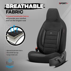 Καλύμματα Αυτοκινήτου Otom Sport Plus City Design Universal Βαμβακερό Ύφασμα / Rachel / Δερματίνη Σετ Εμπρός / Πίσω 11 Τεμαχίων Με Ενσωματωμένα Προσκέφαλα Μαύρο SPTPLS-101CTY