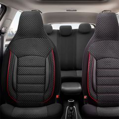 Καλύμματα Αυτοκινήτου Otom Sport Plus City Design Universal Βαμβακερό Ύφασμα / Rachel / Δερματίνη Σετ Εμπρός / Πίσω 11 Τεμαχίων Με Ενσωματωμένα Προσκέφαλα Μαύρο Με Κόκκινο Κέντημα SPTPLS-102CTY