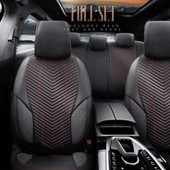 Καλύμματα Αυτοκινήτου Otom "Advanced Leather" Universal Δερματίνη / Λινό Ύφασμα Σετ Εμπρός / Πίσω 11 Τεμαχίων Μαύρο / Κόκκινο ΑDV-101