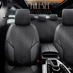 Καλύμματα Αυτοκινήτου Otom "Advanced Leather" Universal Δερματίνη / Λινό Ύφασμα Σετ Εμπρός / Πίσω 11 Τεμαχίων Μαύρο / Smoke ΑDV-103