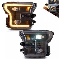 Μπροστινά Φανάρια Set Για Ford F150 MK13 14-17 DRL Dynamic Start Up Μαύρα Full Led VLand