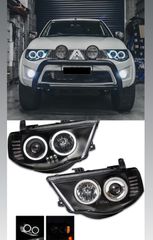 ΦΑΝΑΡΙΑ ΕΜΠΡΟΣ Mitsubishi Triton Black High Power LED Angel Eyes Projector Head Lights ML MN 2006-2015
