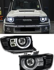 ΦΑΝΑΡΙΑ ΕΜΠΡΟΣ Toyota Land Landcruiser Black Full LED Dual Beam Head Lights 2007-2022, FJ70 LC73 LC76 LC78 LC79