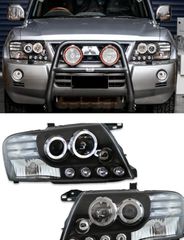 ΦΑΝΑΡΙΑ ΕΜΠΡΟΣ Mitsubishi Pajero Black High Power LED Angel Eyes Projector Head Lights 2000-2006 NP NM