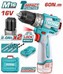 Δραπανοκατσάβιδο Κρουστικό Μπαταρίας TOTAL Li-ion 16V / 60Nm με 2 Μπαταρίες 2Ah Επαγγελματικό ( TIDLI16682 )