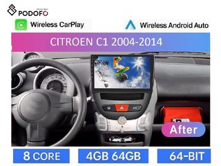 Citroen C1 (2004-2014) Android Car Radio 10.1" 4+64GB 8-Core Ασύρματο CarPlay & Aσύρματο Android Auto GPS  WiFi DSP