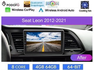 Seat Leon 5F (2012-2021) 9" Οθόνη Android 15 | 4GB RAM + 64GB ROM | 8-Core Snapdragon | Ασύρματο CarPlay & Ασύρματο Android Auto | GPS | WiFi | DSP | FM/RDS