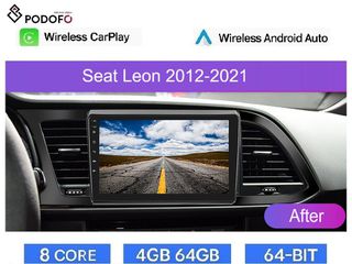 Seat Leon 5F (2012-2021) 9" Οθόνη Android Car Radio Navigation | 4GB+64GB | 8-Core | Ασύρματο CarPlay & Aσύρματο Android Auto | GPS | WiFi | DSP | FM/RDS