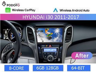 Hyundai i30 (2012-17) Οθόνη 9" Android Navigation  | 6GB RAM +128GB ROM | Ασύρματο CarPlay & Aσύρματο Android Auto | GPS, WiFi, DSP