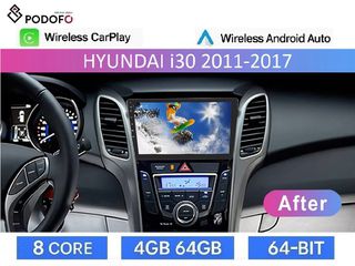 Hyundai i30 (2012-17) 9" Android Car Radio Navigation 4+64GB 8-Core Ασύρματο CarPlay & Aσύρματο Android Auto GPS WiFi DSP
