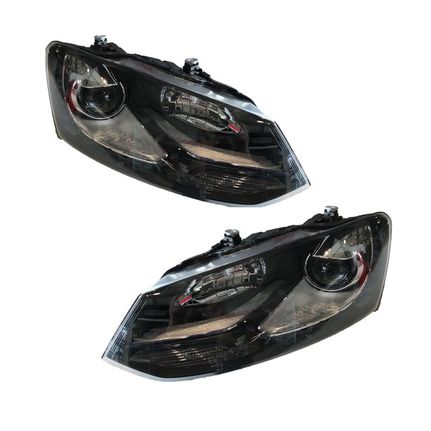 Μπροστινά Φανάρια Set Για Vw Polo 6R/ 6C 09-17 DRL GTI R-Look Μαύρα Με Ασημί Γραμμή H7/H7 Με Μοτέρ Carner Polo - 0019494