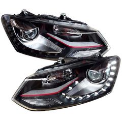 Μπροστινά Φανάρια Set Για Vw Polo 6R/ 6C 09-17 DRL GTI R-Look Μαύρα Με Κόκκινη Γραμμή H7/H7 Με Μοτέρ Carner Polo - 0022958
