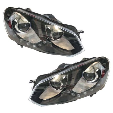 Μπροστινά Φανάρια Set Για Vw Golf VI (6) 08-12 DRL GTI /R20 Look Μαύρα H7/H7 Με Μοτέρ Carner Golf - 0013988