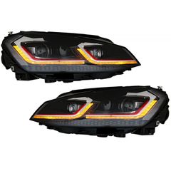 Μπροστινά Φανάρια Set Για Vw Golf VII (7) 12-17 Look 7.5 GTI Μαύρα/ Κόκκινη Γραμμή H7 Με Μοτέρ Carner Golf - 0023038