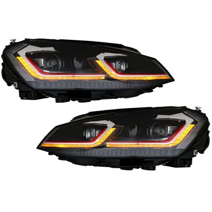 Μπροστινά Φανάρια Set Για Vw Golf VII (7) 12-17 Look 7.5 GTI Μαύρα/ Κόκκινη Γραμμή H7 Με Μοτέρ Carner Golf - 0023038