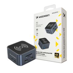 Hub USB-C 12 in 1 Wozinsky WHBC09Y8S multifunctional, with wireless charging function, aluminum, with 15 cm cable - gray