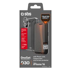 SBS set with D3O technology for iPhone 16 - case + glass screen and camera protector - transparent-thumb-1