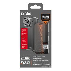 SBS set with D3O technology for iPhone 16 Pro Max - case + glass screen and camera protector - transparent-thumb-1