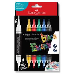Faber-Castell - Black Edition Shake & Paint Acrylic Markers Set of 6 (Classic Colours) (285507) / Toys
