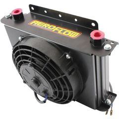25 Row Universal Modular Oil Cooler with Fan and Shroud 330mm L x 255mm H x 150mm D. -10 Female ORB Threads