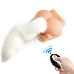 Anal Plug with Tail 10 Vibration Modes Remote Control Silicone USB 46.6cm-thumb-2