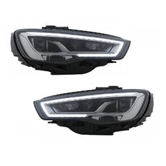 Μπροστινά Φανάρια Set Για Audi A3 8V 12-16 DRL Full Led & Led Signal Μαύρα Με Μοτέρ
