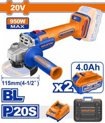 Wadfow WLAP5322E Σετ Γωνιακός Τρόχος Μπαταρίας 115mm . Li-ion 20V / 950W / 4Ah / 2 Μπαταρίες Brushless Motor