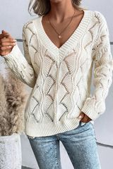 V Neck Plus Πλεκτό Σε Λευκό – 9000