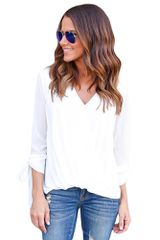 Μπλούζα V Neck Tie Sleeve Top Σε Λευκό 7786