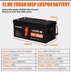 Μπαταριάρα Βαθιάς Εκφόρτισης Lifepo4 24V 100AH 2560Wh