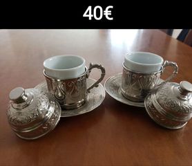 Σετ 2 φλυτζανιών πορσελάνης GüRAL 0413 με επάργυρες θήκες