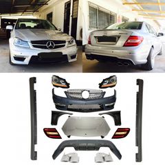 BODY KIT MERCEDES W204 (2007-2012) C-class Facelift C63 AMG Design Complete Conversion Retrofit Body Kit with  Facelift Headlights+LED Taillights