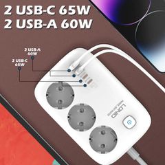 Πολύπριζο με διακόπτη - Power Strip with Switch Multi-socket Smart Guard LDNIO SE3436 with 3 EU Outlets 3250W & Dual USB-A & Dual USB-C 65W with 2m power cord ( Κωδ.1-PER0063 )-thumb-2
