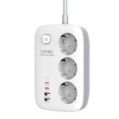 Πολύπριζο με διακόπτη - Power Strip with Switch Multi-socket Smart Guard LDNIO SE3436 with 3 EU Outlets 3250W & Dual USB-A & Dual USB-C 65W with 2m power cord ( Κωδ.1-PER0063 )-thumb-1