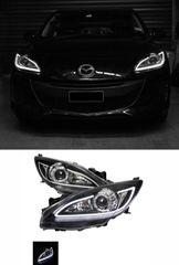 ΦΑΝΑΡΙΑ ΕΜΠΡΟΣ MAZDA 3 BL Black LED 3D DRL Design Projector Head Lights 2009-2013 Sedan & Hatch