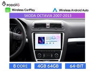 Skoda Octavia (2006-2013) Android Car Radio 10" 4+64GB Ασύρματο CarPlay & Aσύρματο Android Auto GPS  WiFi DSP