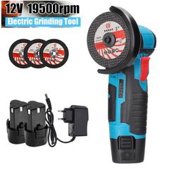 Φορητός Γωνιακός Τροχός 12V 19500rpm με 2 Μπαταρίες + 3 Δίσκους Κοπής