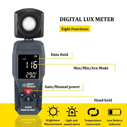 Ψηφιακό Φωτόμετρο με LCD Οθόνη και 8 Λειτουργίες 1-200000 Lux ST9620