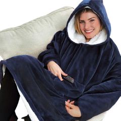 Κουβέρτα Fleece Βελούδινη με Μανίκια και Κουκούλα Ultra Plush Huggle Hoodie Navy Blue