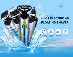Επαναφορτιζόμενη Ξυριστική Μηχανή Kemei 4D 4 σε 1 Trimmer για Γένια - Μύτη - Αυτιά και βούρτσα καθαρισμού προσώπου KM5390