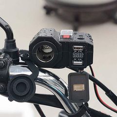 Αδιάβροχος Φορτιστής με 2x USB 5V 2.1 Αναπτήρα 12V/24V + Βολτόμετρο Μηχανής - Μοτοσυκλέτας