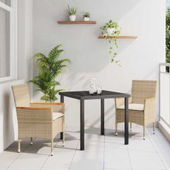 Σέτ φαγητού για κήπο με μαξιλάρι 3 pcs Μπεζ Πολυ ράταν 3379856