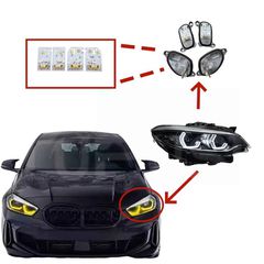 Αναλλακτικά Module Led DRL Φλας Για Bmw 1 F40 / 2 F44 LED Headllight DRL Module 63119448115 9448115 Turn Signal LED Board 9448116 Κίτρινο Χρώμα 4 Τεμάχια Για 2 Φανάρια