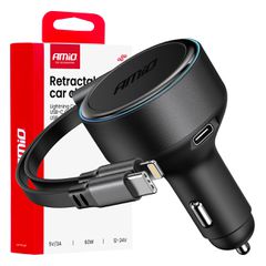 Amio - ΦΟΡΤΙΣΤΗΣ ΑΝΑΠΤΗΡΑ 12/24V ΜΕ 1ΘΥΡΑ USB-C 60W ΤΑΧΕΙΑΣ ΦΟΡΤΙΣΗΣ ΜΕ ΕΝΣΩΜΑΤΩΜΕΝΟ ΚΑΛΩΔΙΟ USB C+APPLE LIGHTING - 1 Τεμ. (04370/AM)