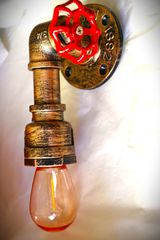 Χειροποίητο Φωτιστικό + Λάμπα τοίχου αρτ ντεκόρ τέχνη σωλήνας -  Ε27 led ζεστό φως απλίκα