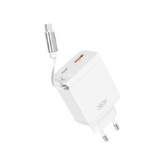 XO Wall Charger CE31 1xUSB-A, 1x USB-C 30W - Φορτιστής Ταχείας Φόρτισης Τοίχου Ταξιδίου με αναδιπλούμενο καλώδιο
