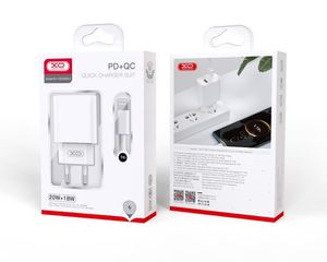XO CE02A Φορτιστής Τοίχου 20W με Power Delivery & Quick Charge 3.0 – 2 Θύρες USB-A & USB-C + Καλώδιο USB-C σε Lightning