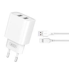 XO wall charger CE02C 2x USB 2,1A white – Φορτιστής Ταχείας Φόρτισης Τοίχου Ταξιδίου με καλώδιο USB-C