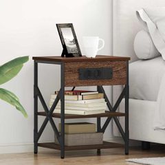 Κομοδίνο με Σταθμό Φόρτισης Καφέ δρυς Επεξεργασμένο ξύλο 859524